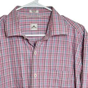 Peter Millar Mens Extra Large Plaid Button Down Shirt 100% Cotton Pink Blue